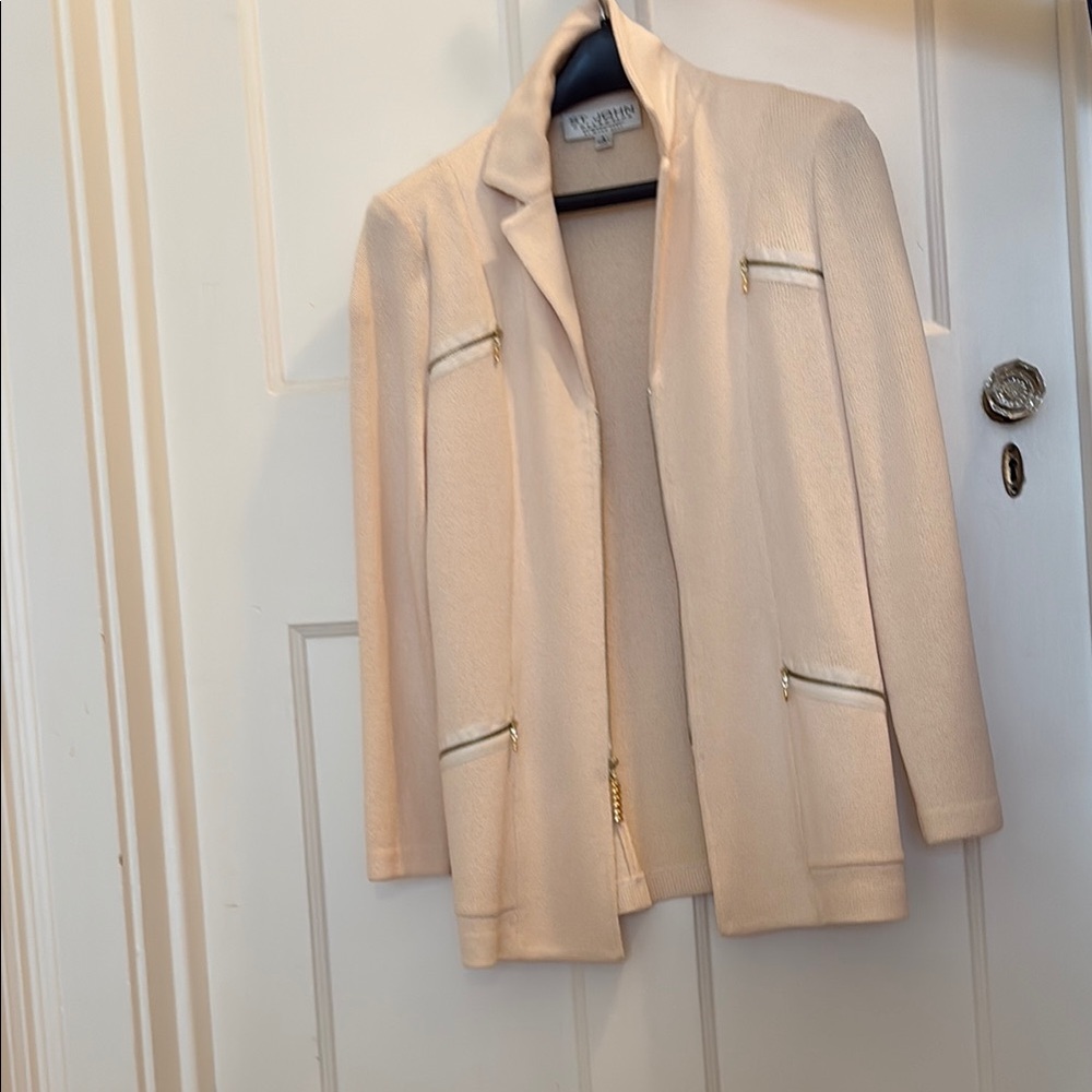St John Cream Blazer with Gold Zipper Details